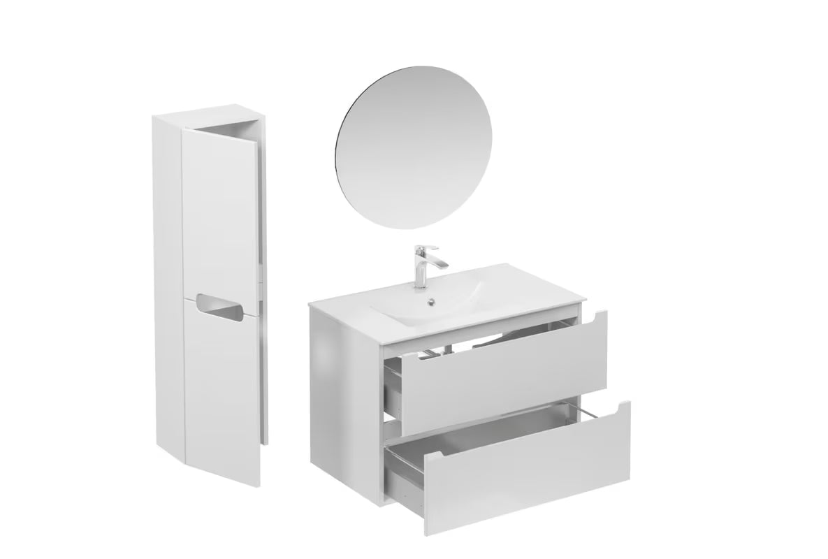 Kupaonski set Naturel Stilla u bijelom sjaju s umivaonikom i ogledalom s LED osvjetljenjem