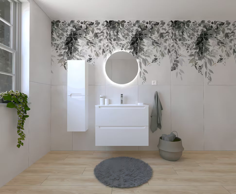 Kupaonski set Naturel Stilla u bijelom sjaju s umivaonikom i ogledalom s LED osvjetljenjem