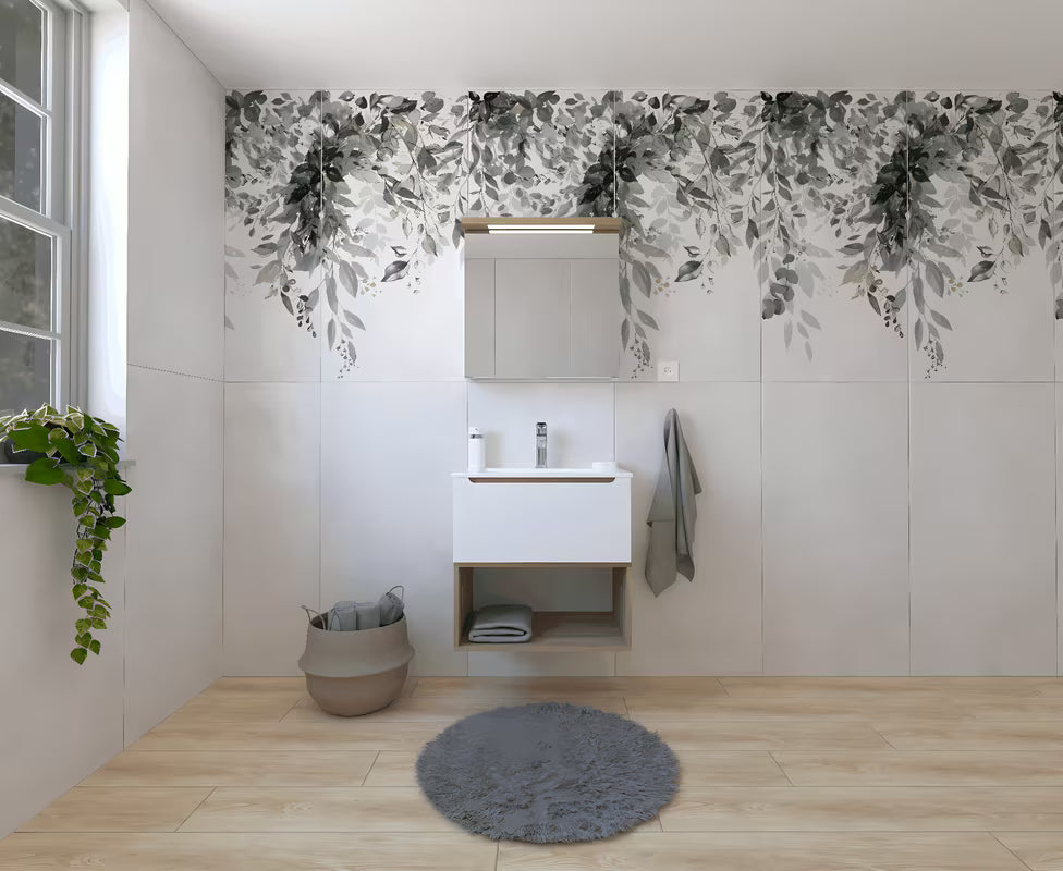 Kupaonski set Naturel Stilla u bijelom sjaju s umivaonikom i ormarićem s ogledalom i LED rasvjetom