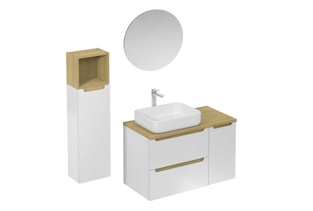 Kupaonski set Naturel Stilla u sjajno bijeloj izvedbi s umivaonikom i elementima u dekoru tartuf bukve