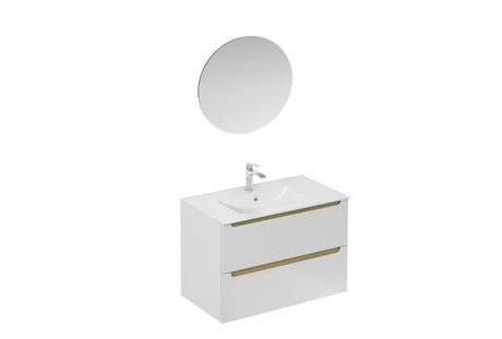 Kupaonski set Naturel Stilla u sjajno bijeloj boji s ormarićem s umivaonikom i ogledalom s LED osvjetljenjem.