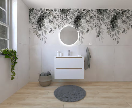 Kupaonski set Naturel Stilla u sjajno bijeloj boji s ormarićem s umivaonikom i ogledalom s LED osvjetljenjem.