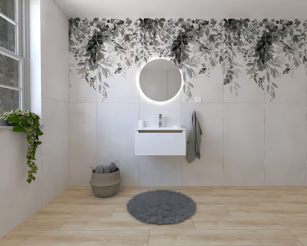 Kupaonski set Naturel Stilla u sjajno bijeloj boji s umivaonikom i ogledalom s LED osvjetljenjem