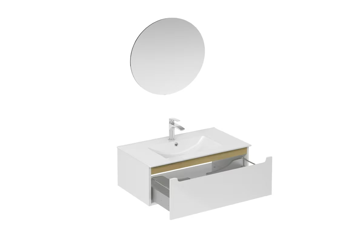 Kupaonski set Naturel Stilla u sjajno bijeloj boji s umivaonikom i ogledalom s LED osvjetljenjem