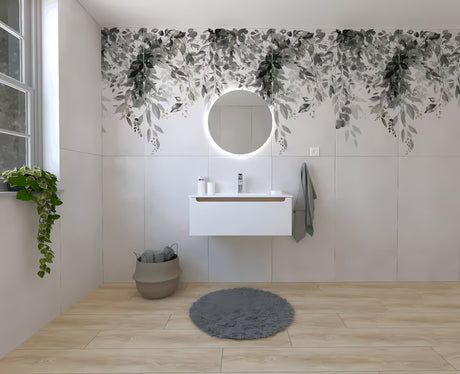 Kupaonski set Naturel Stilla u sjajno bijeloj boji s umivaonikom i ogledalom s LED osvjetljenjem