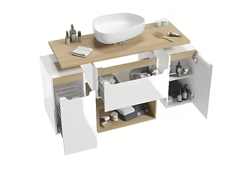 Bijeli kupaonski ormarić Naturel Stilla s integriranom košarom za rublje