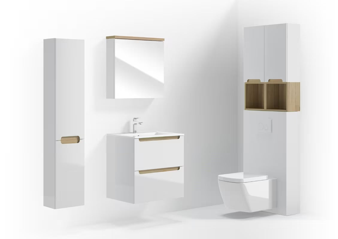 Bijeli viseća kupaonski ormarić Naturel Stilla 80x30x45 cm s jednom ladicom