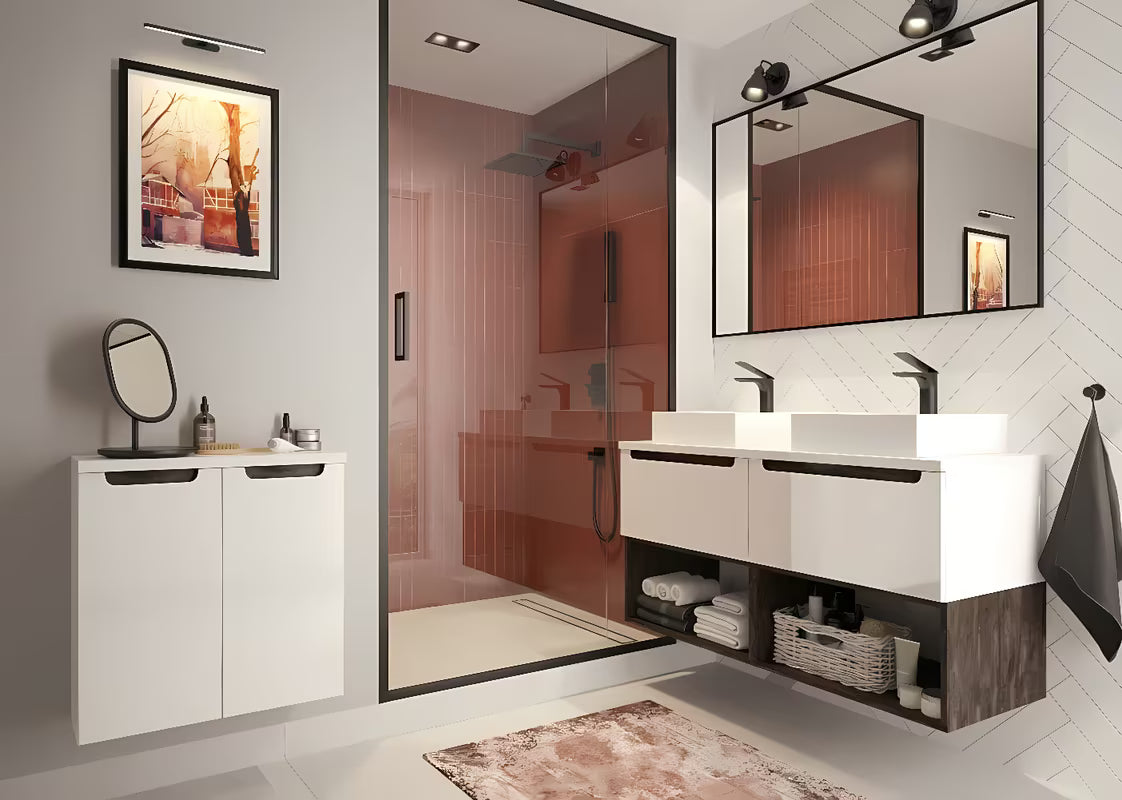 Crni kupaonski ormarić Naturel Stilla kao viseći kupaonski regal dimenzija 30x60x44 cm.