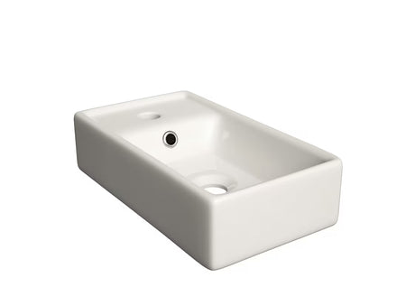 Bijeli keramički umivaonik za kupaonski ormarić Naturel Stilla 40x22 cm s otvorom za pro slavinu i otvorenim preljevom.