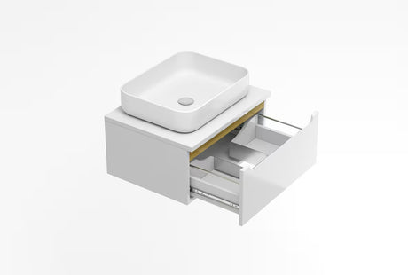 Bijeli viseća ormarić ispod umivaonika Naturel Stilla 60x30x45 cm s jednom ladicom i pokrovnom pločom.