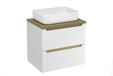 Bijeli viseća ormarić ispod umivaonika Naturel Stilla 60x60x45 cm s dvije ladice i pločom u dekoru bukve