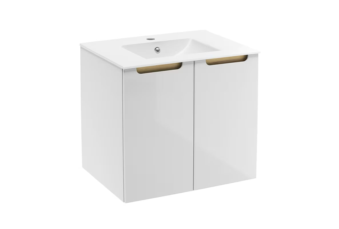 Bijeli viseća kupaonski ormarić Naturel Stilla s keramičkim umivaonikom Modena M6046