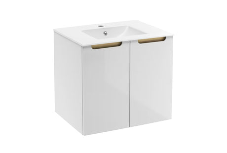 Bijeli viseća kupaonski ormarić Naturel Stilla s keramičkim umivaonikom Modena M6046