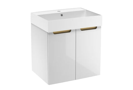 Bijeli viseća ormarić za umivaonik Naturel Stilla s keramičkim umivaonikom i vratima sa soft Close.