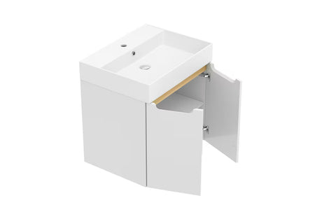 Bijeli viseća ormarić za umivaonik Naturel Stilla s keramičkim umivaonikom i vratima sa soft Close.