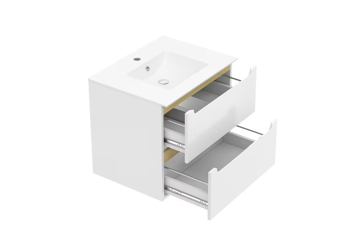 Viseća kupaonski ormarić Naturel Stilla s keramičkim umivaonikom Modena u bijeloj boji