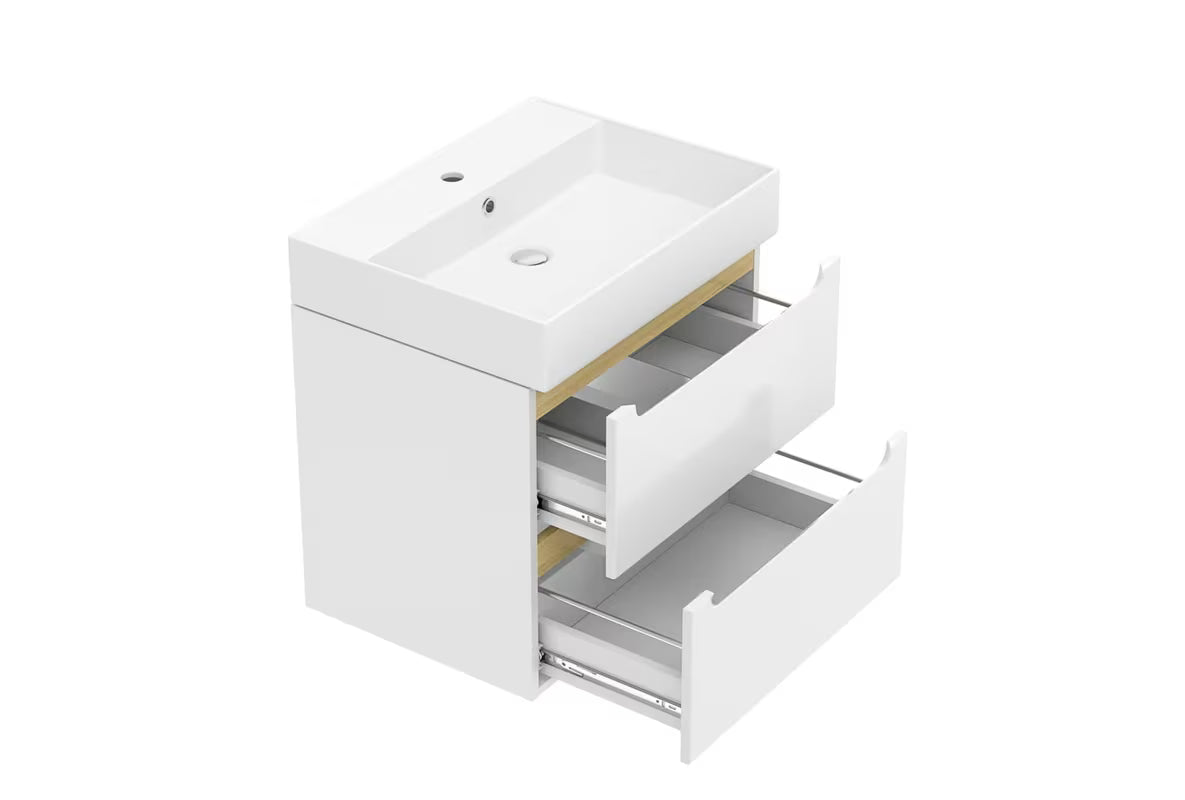 Bijeli viseća kupaonski ormarić Naturel Stilla s dvije ladice i umivaonikom SAT Infinitio