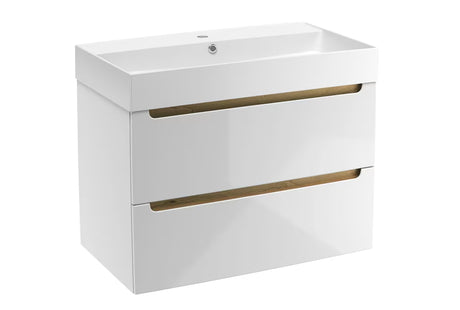 Bijeli viseća kupaonski ormarić Naturel Stilla s dvije ladice i keramičkim umivaonikom