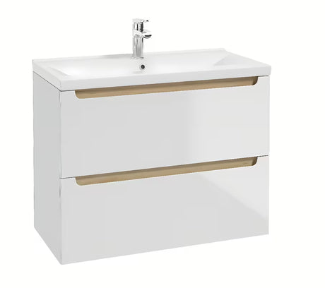 Bijeli viseća kupaonski ormarić Naturel Stilla s dvije ladice i keramičkim umivaonikom Verso VERSO80