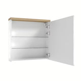 Bijeli ormarić s ogledalom Naturel Stilla 60x60 cm s vratima i policama pro za kupaonske potrepštine.