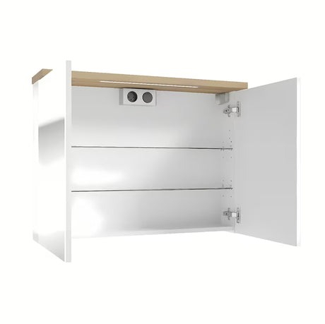 Bijeli ormarić s ogledalom Naturel Stilla 80x60 cm s LED osvjetljenjem i vratima