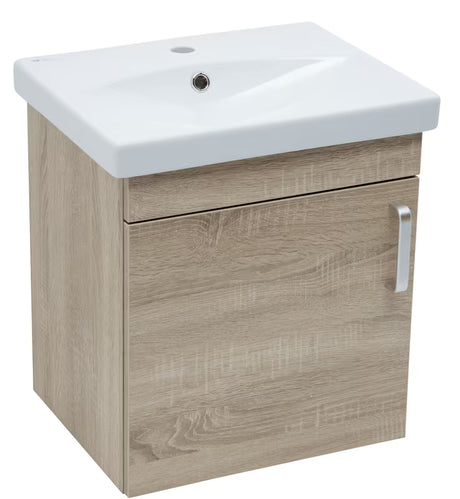 Viseća kupaonski ormarić s keramičkim umivaonikom Naturel Vario Dekor u dekoru hrasta bardolino, 50x51x40 cm.