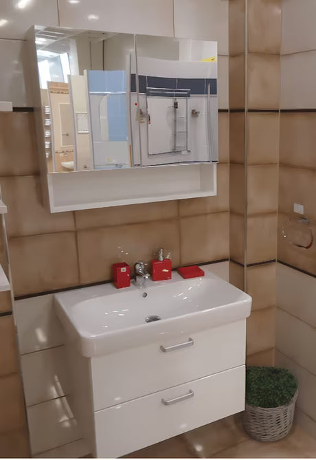 Ormarić s Ogledalom Naturel Vario Dekor 75x68,6 cm u mat bijeloj boji sa staklenim policama