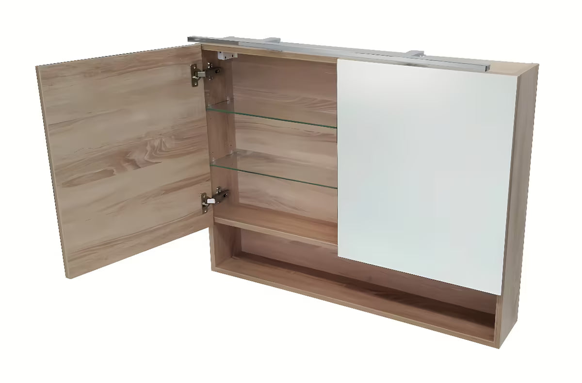 Ormarić s Ogledalom Naturel Vario Dekor u izvedbi hrast bardolino s prostorom za pohranu iza zrcalnih vratašca.