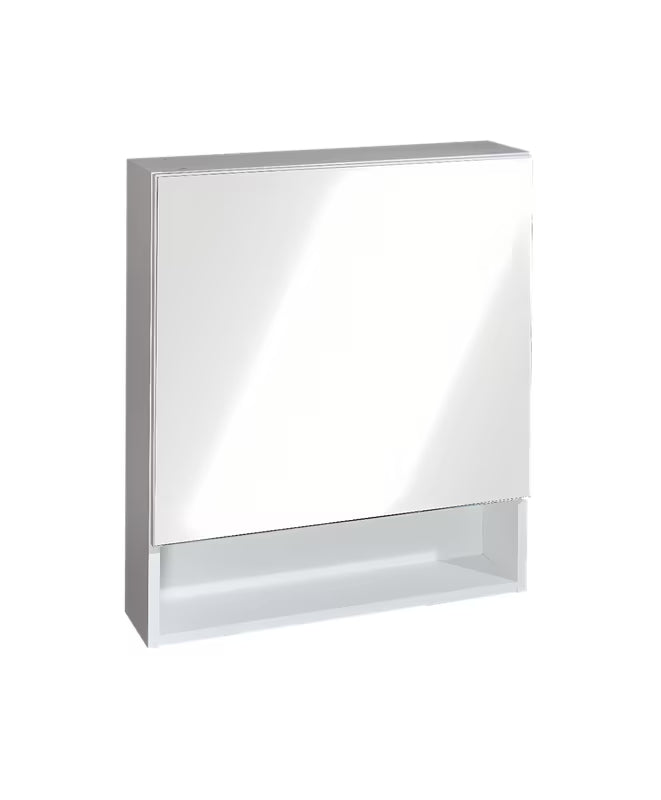 Bijeli ormarić s ogledalom Naturel Vario s univerzalnim okretnim vratima i dvije police.