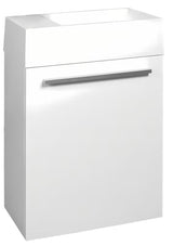 Bijeli ormarić s umivaonikom Naturel Verona s lakiranom frontom i mogućnošću okretanja vrata i mali umivaonici.