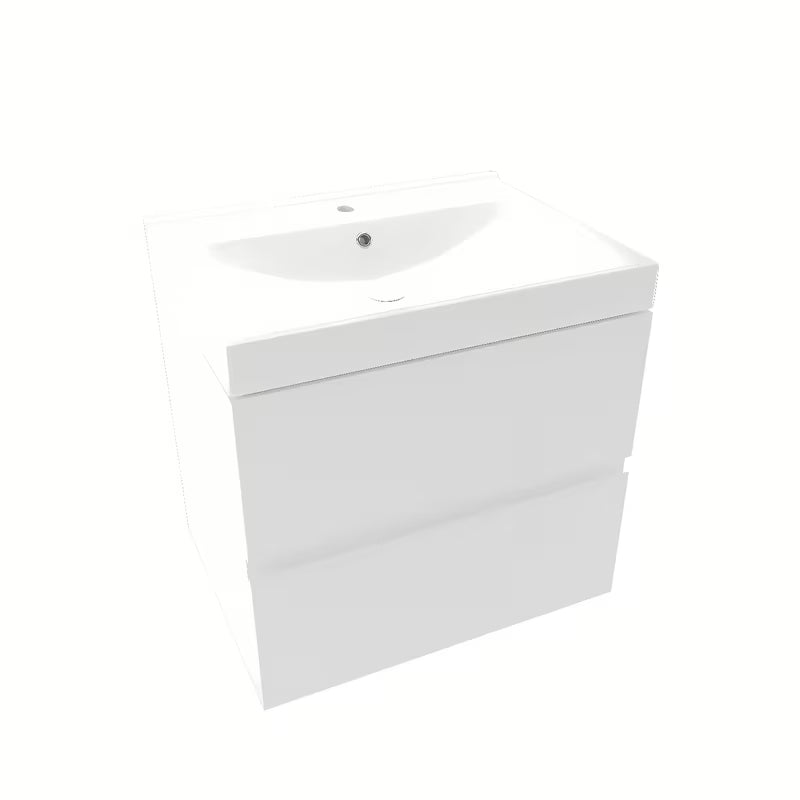 Bijela viseća kupaonski ormarić Naturel Verona s keramičkim umivaonikom i otvaranjem bez ručkica