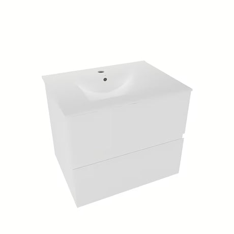 Bijela viseća kupaonski ormarić Naturel Verona s keramičkim umivaonikom i ladicama bez ručkica