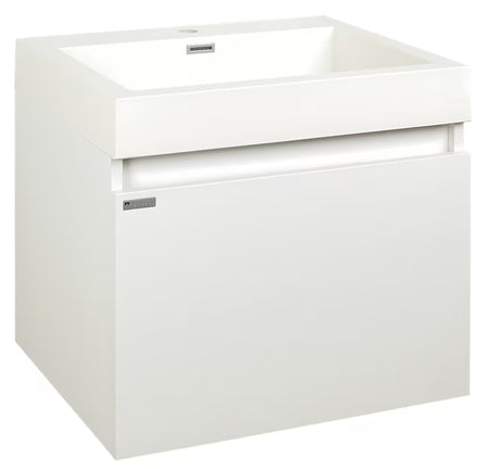 Bijeli sjajni ormarić s umivaonikom Naturel Verona s velikom ladicom i umivaonikom od lijevanog mramora.