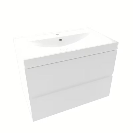 Bijela viseća kupaonski ormarić Naturel Verona s keramičkim umivaonikom i ladicama bez ručkica