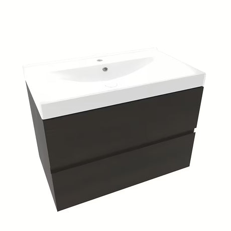 Viseća kupaonski ormarić Naturel Verona s keramičkim umivaonikom u dekoru tamnog drva