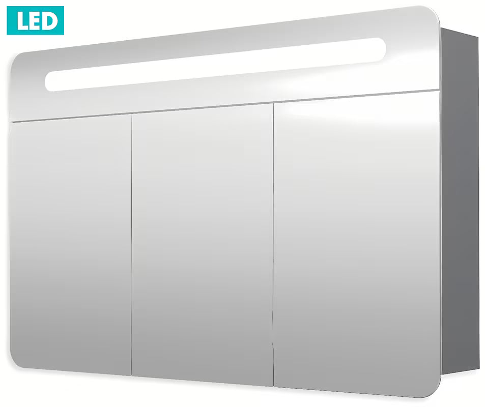 Ormarić s Ogledalom Naturel 100x65 cm u sivo-srebrnoj boji s trojim zrcalnim vratima i LED rasvjetom.