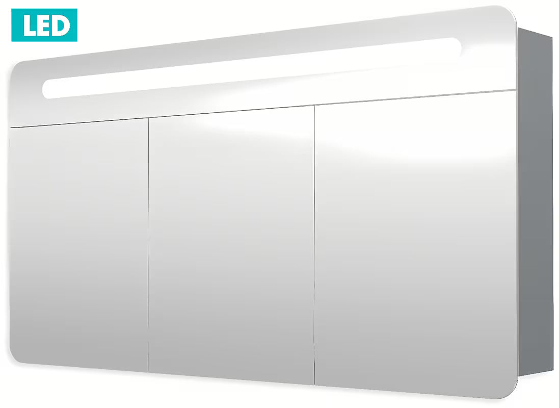 Ormarić s Ogledalom Naturel 120x65 cm u sivo-srebrnoj boji s LED osvjetljenjem i s trojim zrcalnim vratima.