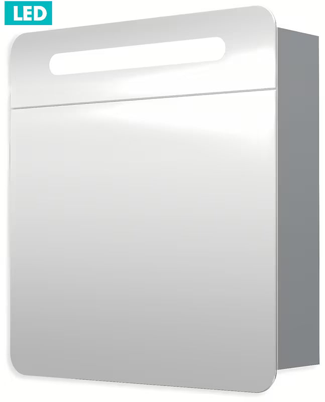 Sivo-srebrna ormarić s ogledalom Naturel 60x65 cm s LED osvjetljenjem i s jednim vratima lijevo.