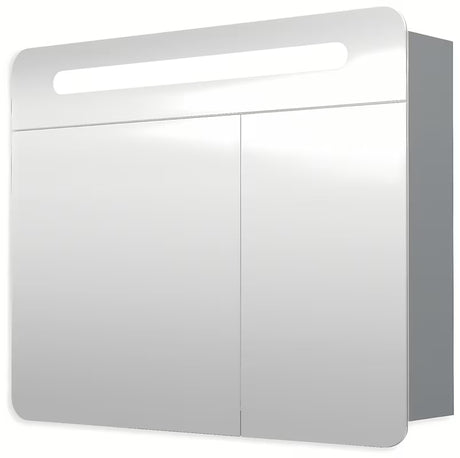 Sivo-srebrna ormarić s ogledalom Naturel 80x65 cm s dvoja vrata i LED rasvjetom