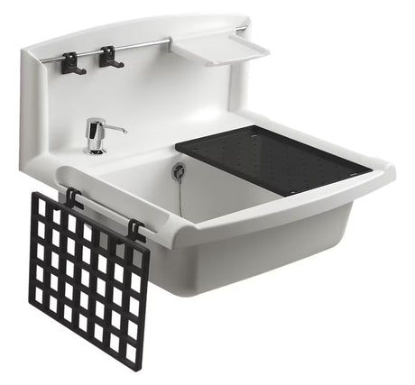 Bijela viseća servisni izljevnik Nicoll Multiset 55x45 cm od polipropilena s mat površinom pro lako čišćenje.