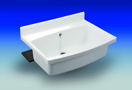 Bijeli servisni izljevnik Nicoll Abu Maxi 70x50 cm s odlagališnom plohom i mogućnošću ugradnje stojeće slavine.