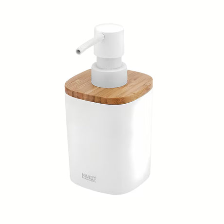 Bijeli dozator za tekući sapun Nimco Badu s bambusom i plastičnom pumpicom