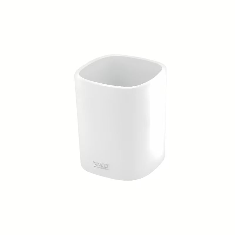 Bijeli samostojeći  držač četkica za zube Nimco Badu od polirezina (tvrda plastika).