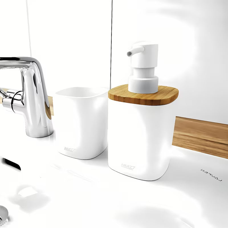 Bijeli samostojeći  držač četkica za zube Nimco Badu od polirezina (tvrda plastika).