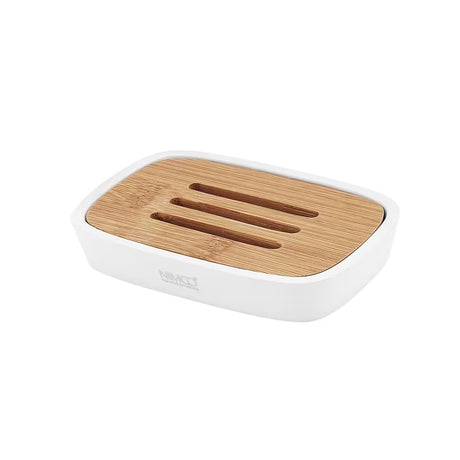 Bijela posuda za sapun Nimco Badu od polirezina s elementima od bambusa