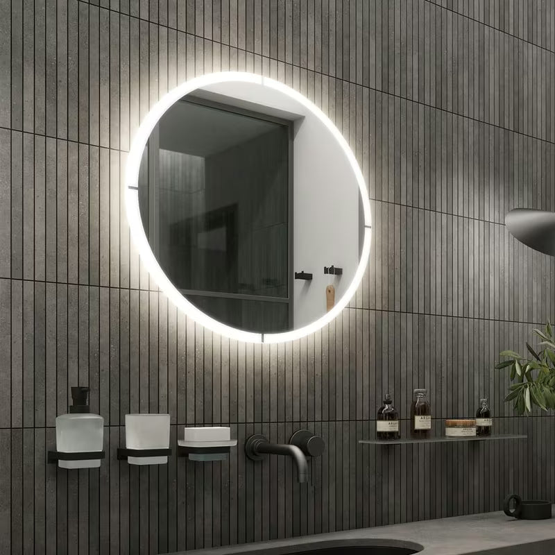 Okruglo kupaonsko LED ogledalo Nimco s obodnim LED osvjetljenjem, promjer 800 mm, aluminijski okvir.