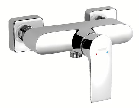 Kromirana jednoručna baterija miješalica za tuš Novaservis Algeo Square četvrtastog dizajna pro za zidnu montažu.