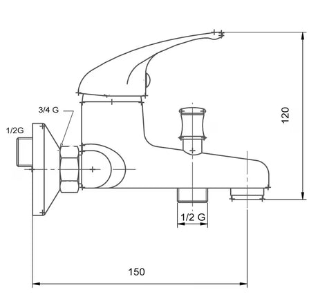 Zidna jednoručna baterija miješalica za kadu Novaservis Metalia 55 s tuš setom u krom izvedbi.