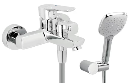 Novaservis Metalia 58 Eco jednoručna baterija zidna miješalica za kadu s tuš setom u sjajnom kromu.