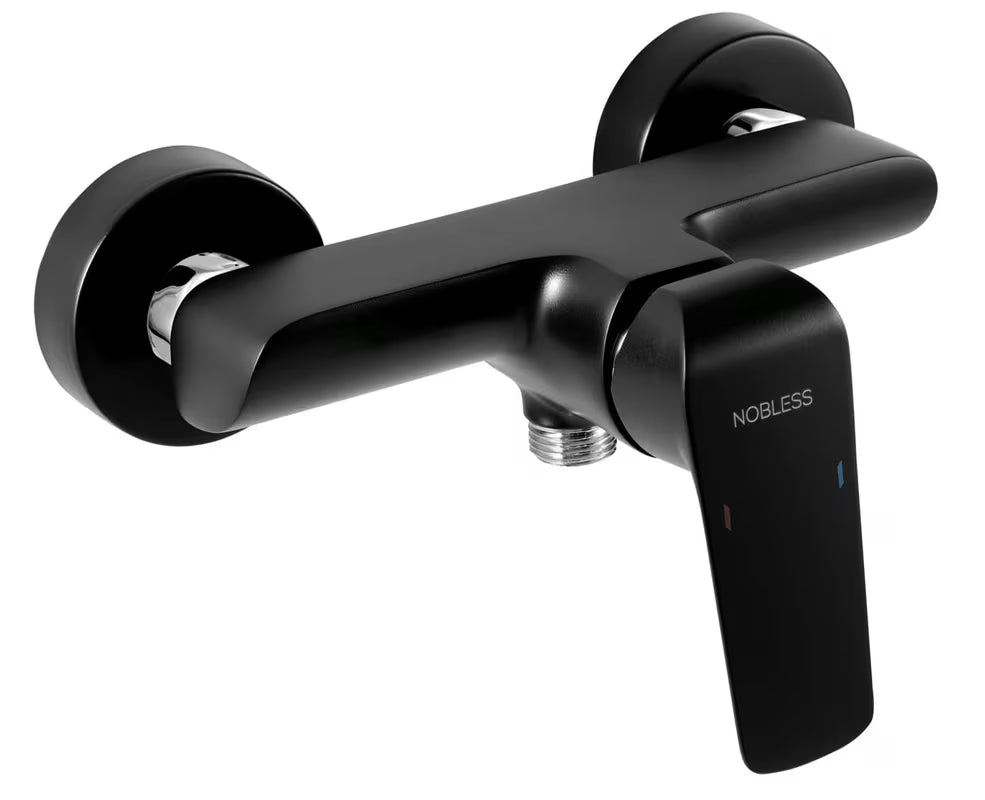 Jednoručna Baterija zidna miješalica za tuš Novaservis Nobless Tina u izvedbi crna i krom.